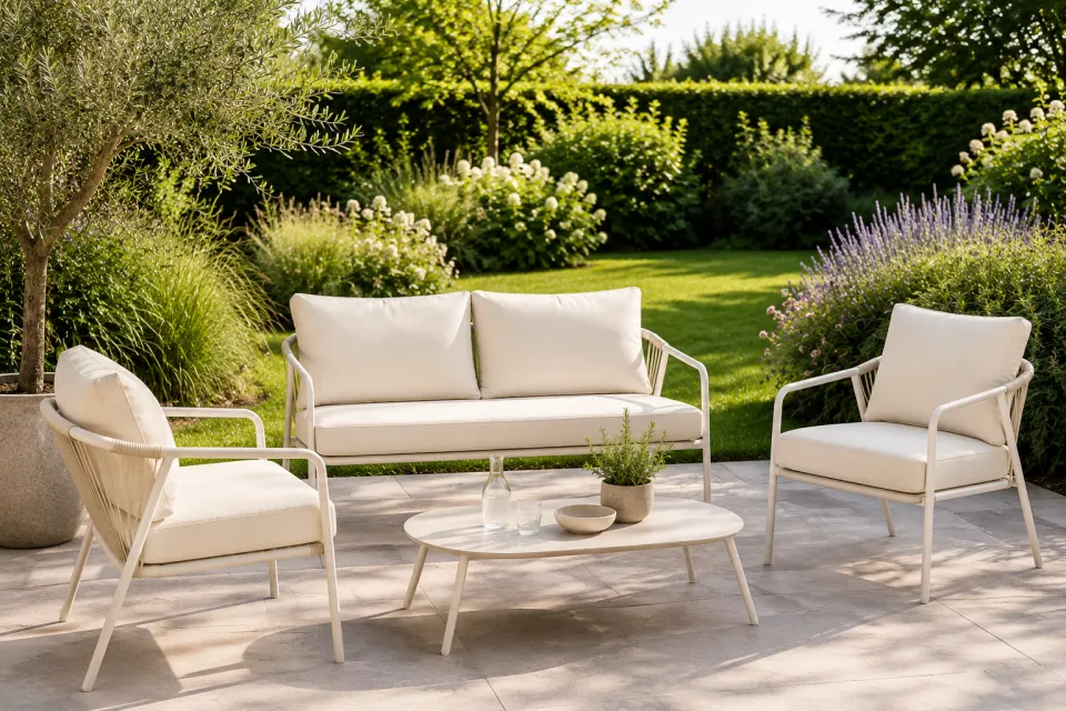 Nest outdoor Sienna 4 delige tuin loungeset beige - tweezitsbank, twee fauteuils en salontafel - met zitkussens, foto 2