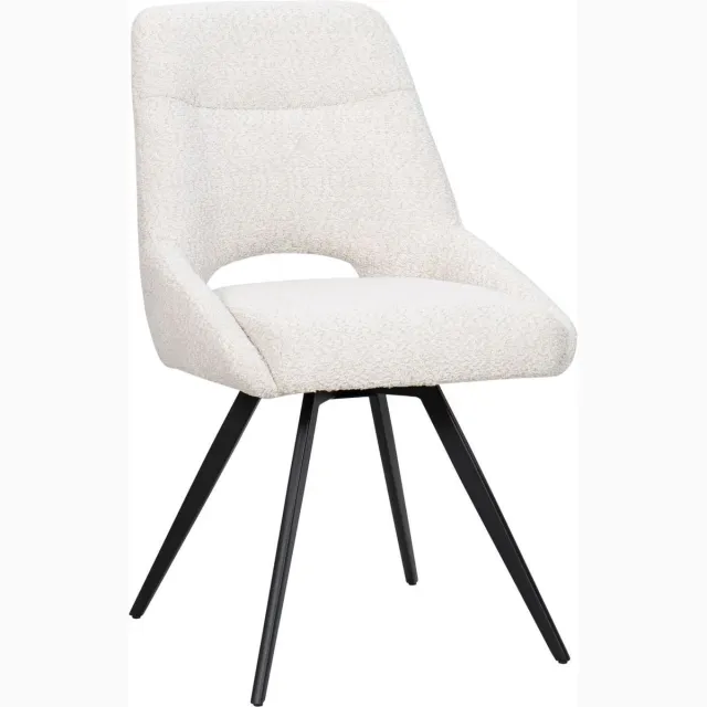 HTfurniture eetkamerstoelen-beige color-black legs wit