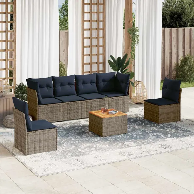 vidaXL 7-delige Loungeset met kussens poly rattan grijs, foto 2