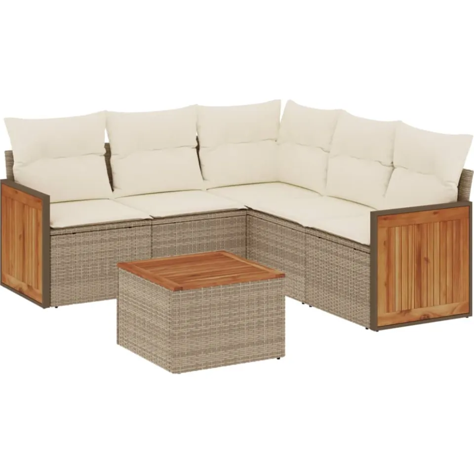vidaXL 6-delige Loungeset met kussens poly rattan beige, foto 4