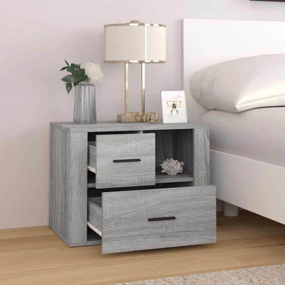 vidaXL Nachtkastje 60x36x45 cm bewerkt hout grijs sonoma eikenkleurig, foto 3