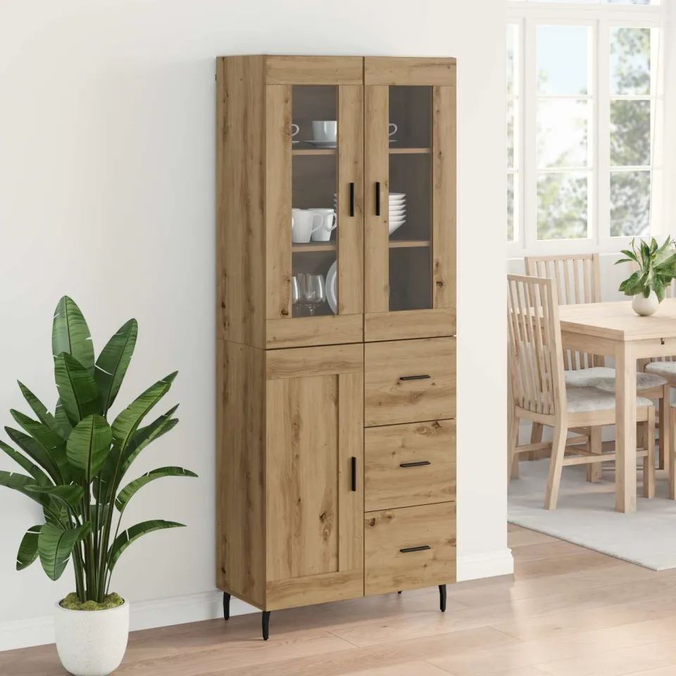 vidaXL Hoge kast 2 st Artisan Eiken 69,5 x 34 x 180 cm Bewerkt hout, foto 4