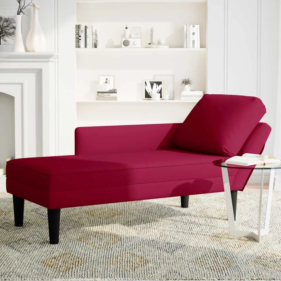 vidaXL Chaise longue met kussen en rechterarmleuning fluweel wijnrood, foto 3