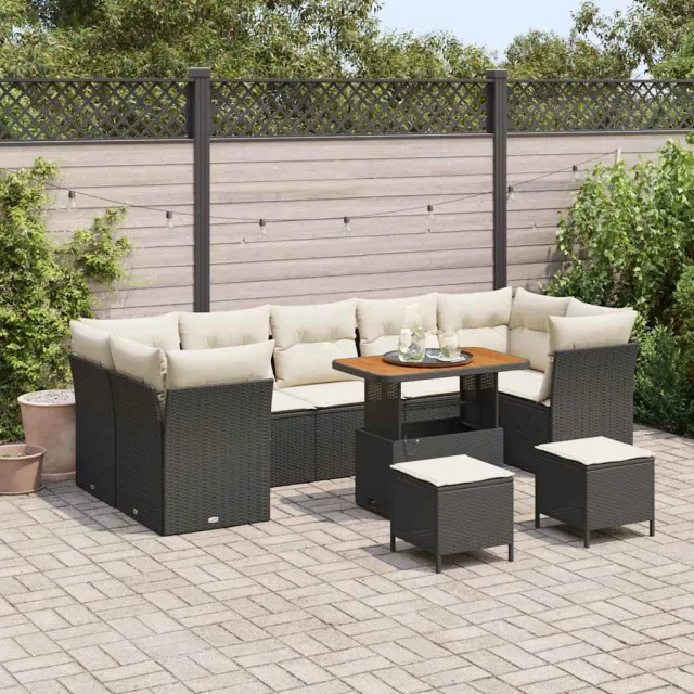 vidaXL Tuinbankenset 10 pcs Zwart poly rattan, foto 2