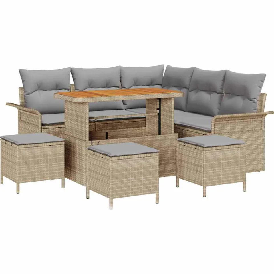 vidaXL Tuinbankenset 9 st Beige poly rattan