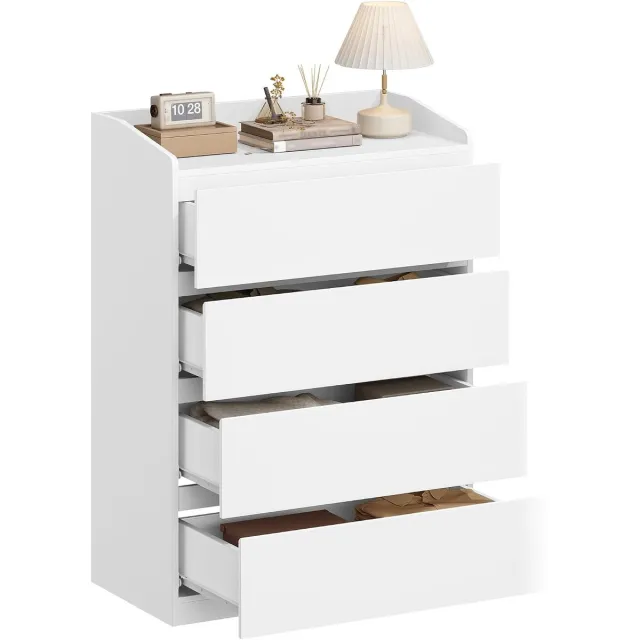 HILINSIE ladekast met 4 lades, 40 x 70 x 107 cm, wit, bijzettafel met werkblad, locker met bovenrail, moderne stijl, geschikt voor woonkamer en slaapkamer
