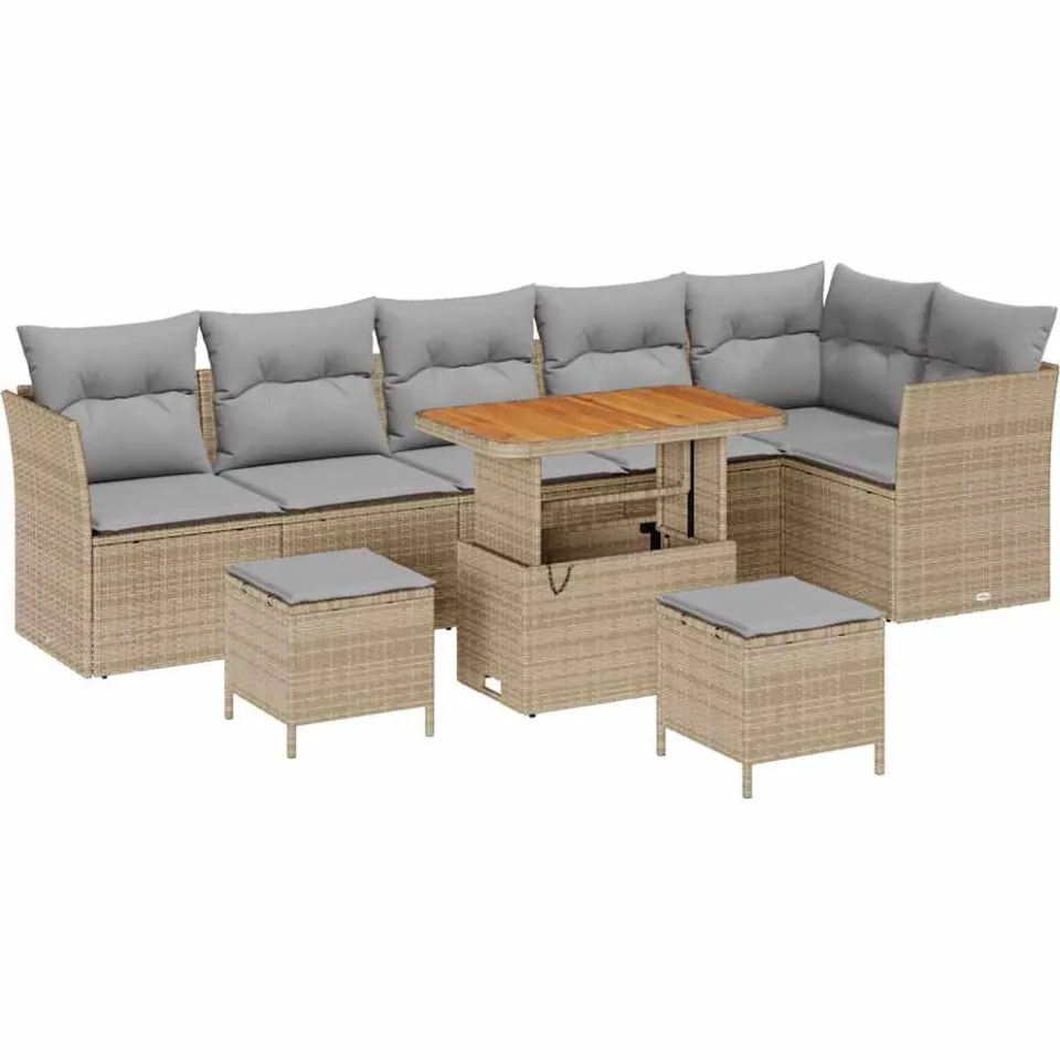 vidaXL Tuinbankenset 8 st Beige poly rattan