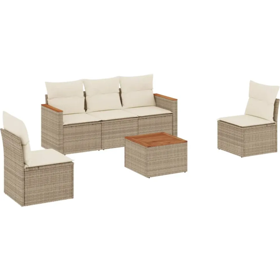 vidaXL 6-delige Loungeset met kussens poly rattan beige, foto 3