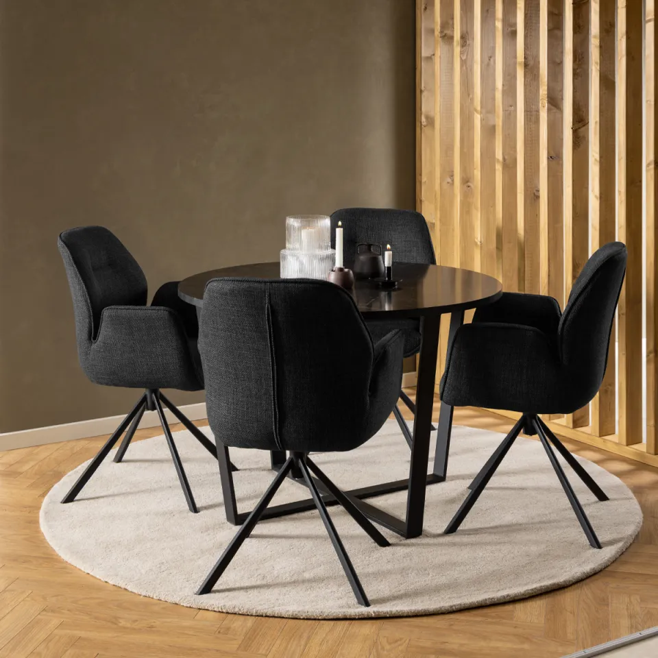 Lisomme Brynn ronde eettafel marmerlook zwart - Ø 110 cm, foto 3