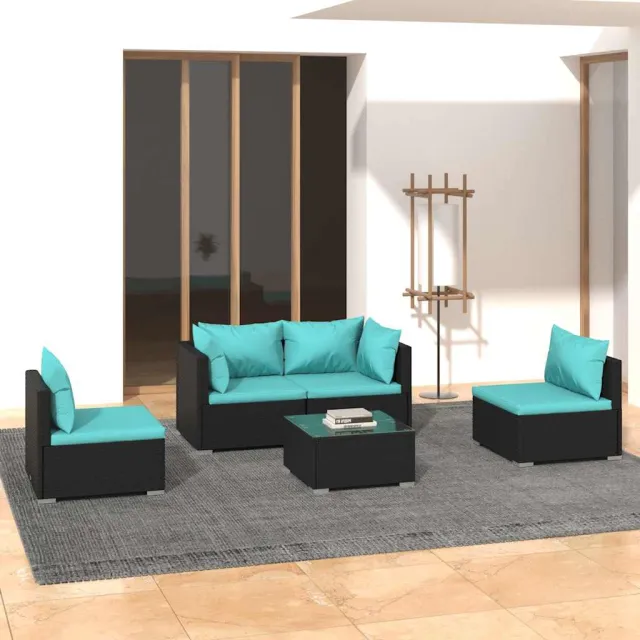 vidaXL 5-delige Loungeset met kussens poly rattan zwart, foto 2