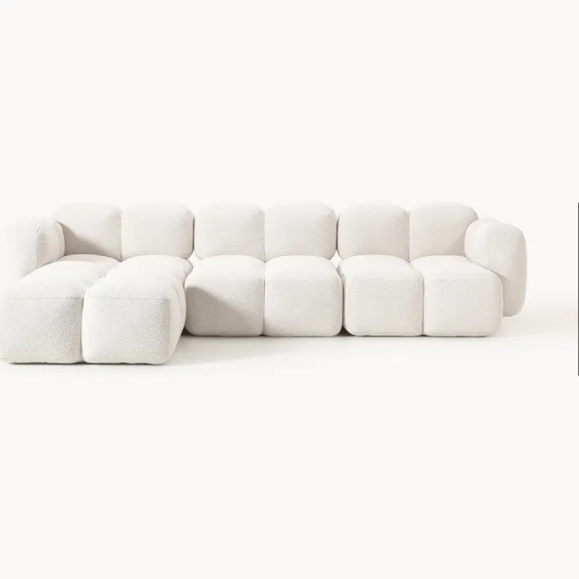 Westwing Collection Modulaire bank Tayla (4-zits) van bouclé met poef (links/rechts) Wit