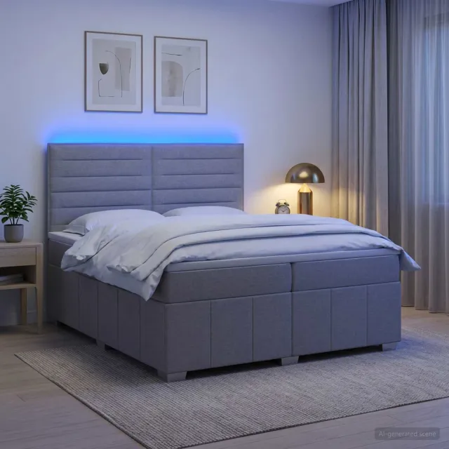 vidaXL LED Boxspring Bed met Matras Lichtgrijs 200 x 200 cm Stof
