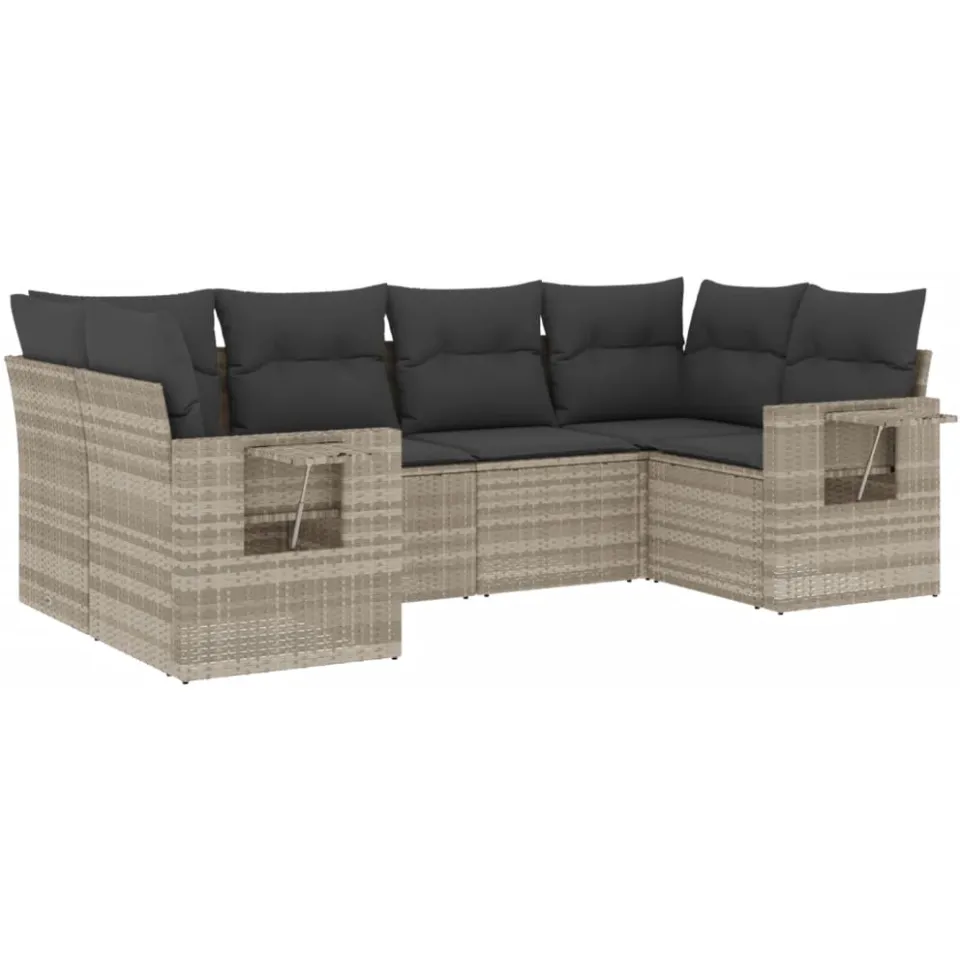 vidaXL 6-delige Loungeset met kussens poly rattan lichtgrijs grijs