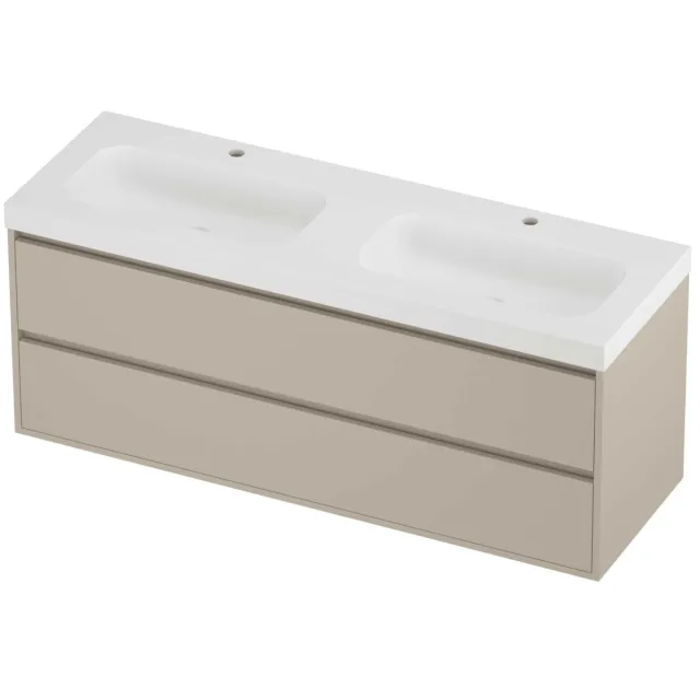 Proline Haga Badmeubelset Polystone Mezza 2 Gaten 140x46x58 cm Mat White Soft Linen Beige