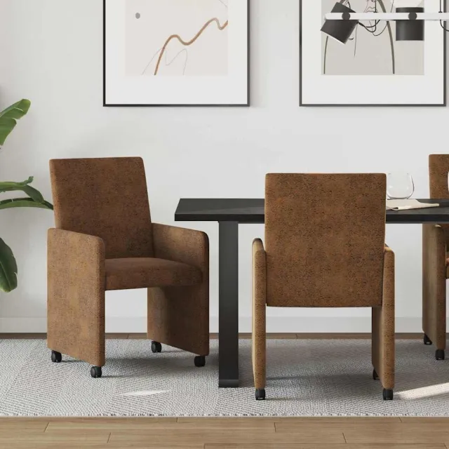 vidaXL Eetkamerstoelen met Wieltjes 2 st Faux suede leer Bruin