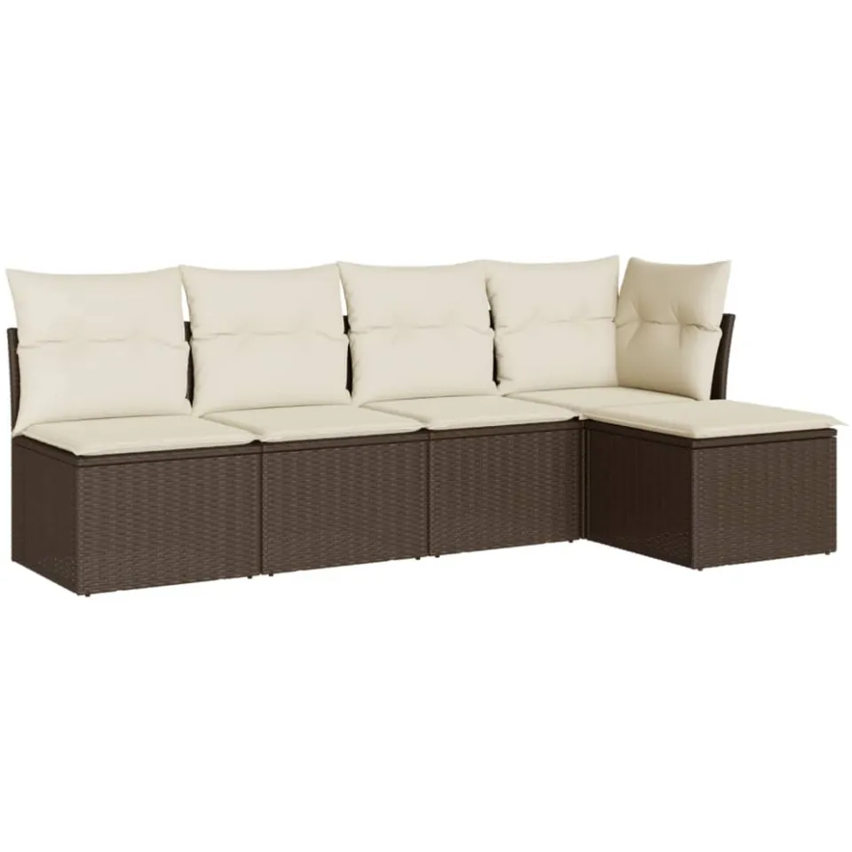 vidaXL 5-delige Loungeset met kussens poly rattan bruin, foto 3
