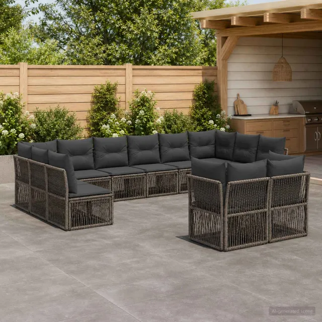 vidaXL Tuinbankenset 12 st 12-zits Grijs poly rattan, foto 2