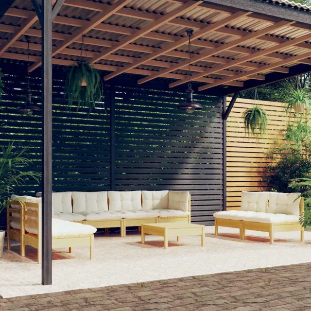 vidaXL 9-delige Loungeset met crèmekleurige kussens massief grenenhout, foto 2