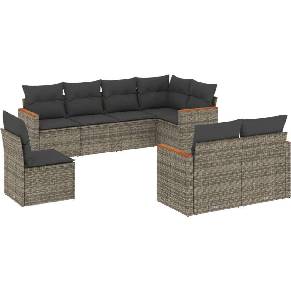 vidaXL 8-delige Loungeset met kussens poly rattan grijs, foto 3