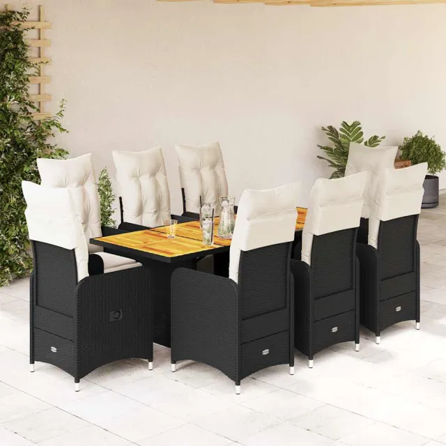 vidaXL 9-delige Bistroset met kussens poly rattan zwart, foto 2
