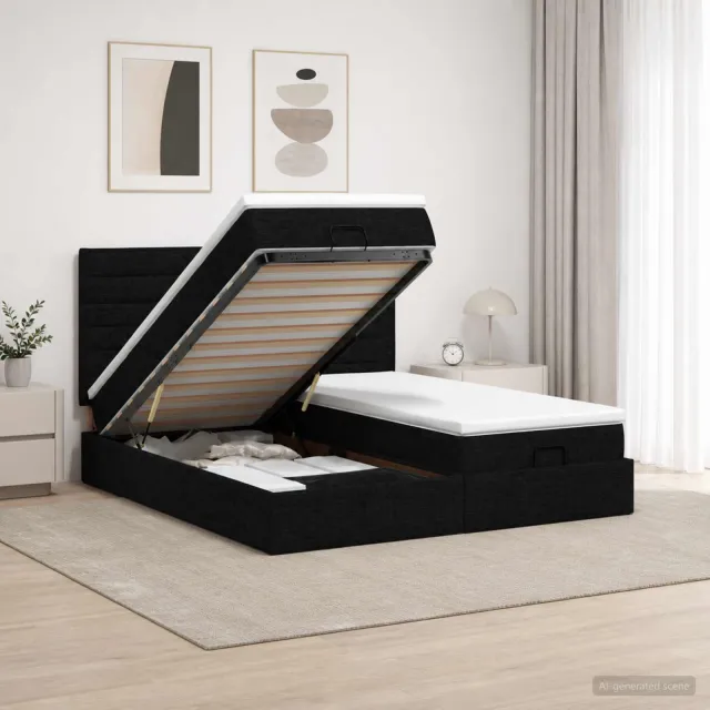 vidaXL Ottoman bed met matras met hoofdeinde 2 st Zwart Stof