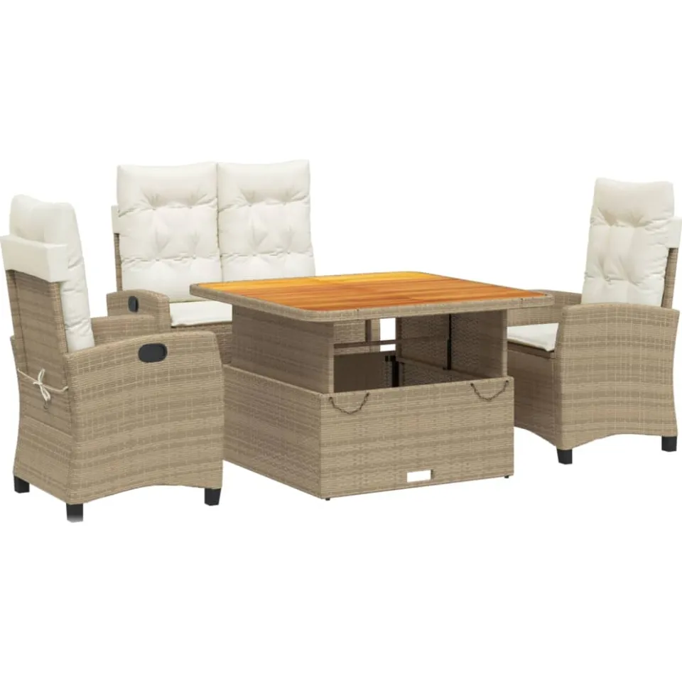 vidaXL 4-delige Tuinset met kussens poly rattan beige