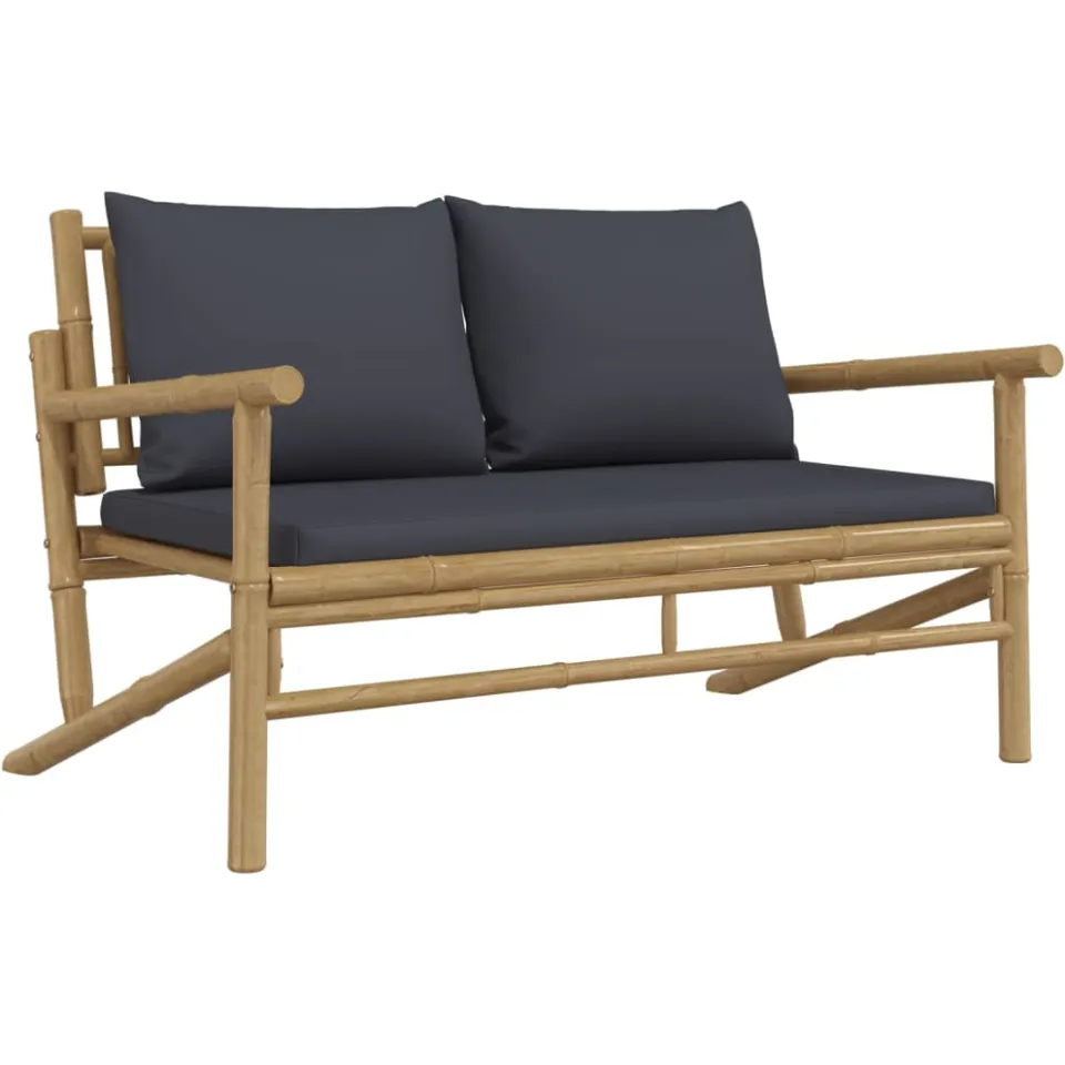 vidaXL 3-delige Loungeset met kussens bamboe donkergrijs bruin, foto 3