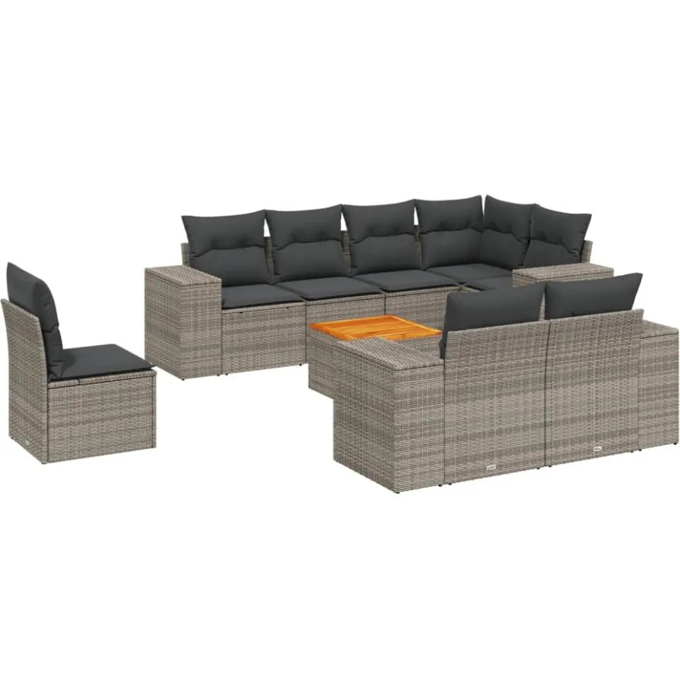 vidaXL 9-delige Loungeset met kussens poly rattan grijs, foto 3