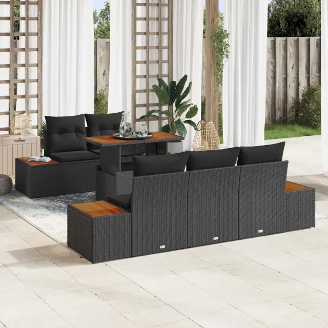 vidaXL Tuin Sofa Set 6 st Zwart Poly riet, foto 2