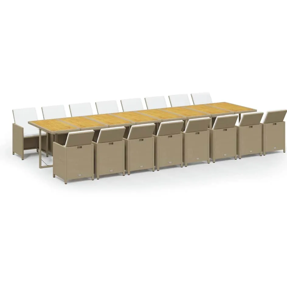 vidaXL 17-delige Tuinset met kussens poly rattan beige