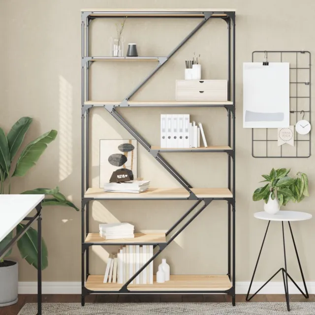 vidaXL Boekenrek 91x36x176 cm bewerkt hout en staal sonoma eikenkleur, foto 2
