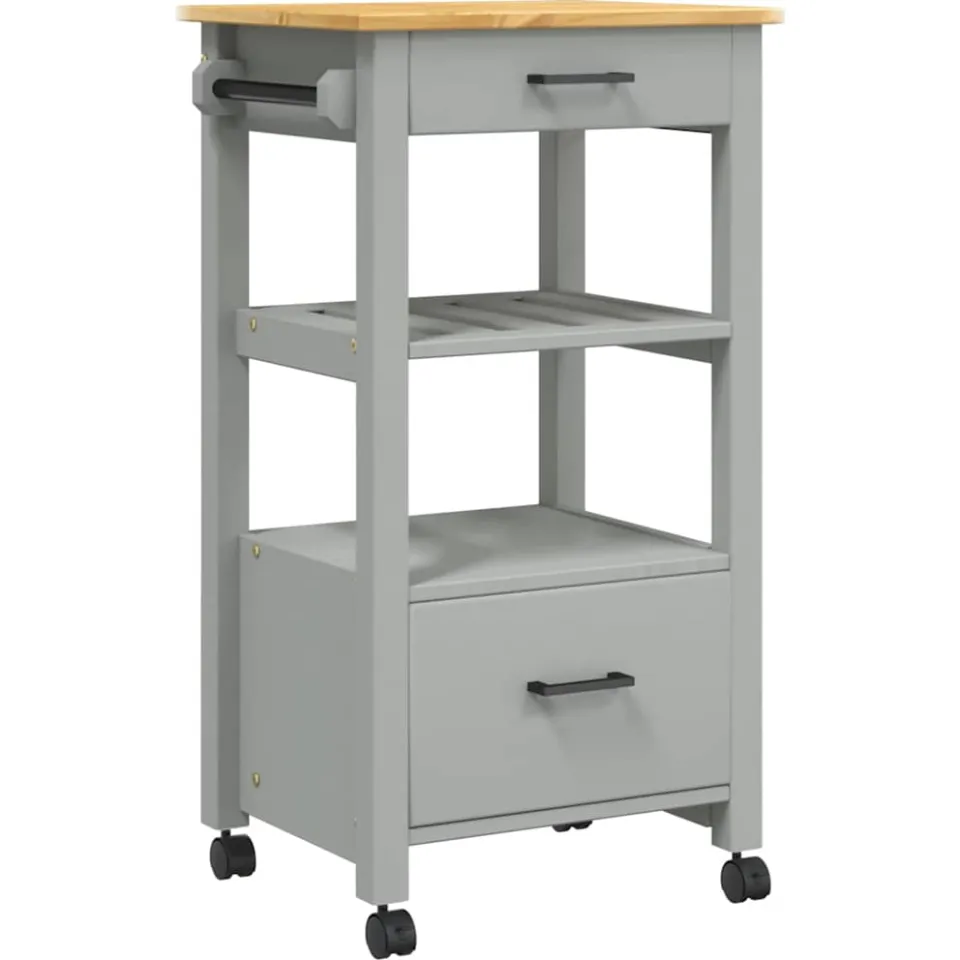 vidaXL Keukentrolley MONZA 48x40x88,5 cm massief grenenhout grijs