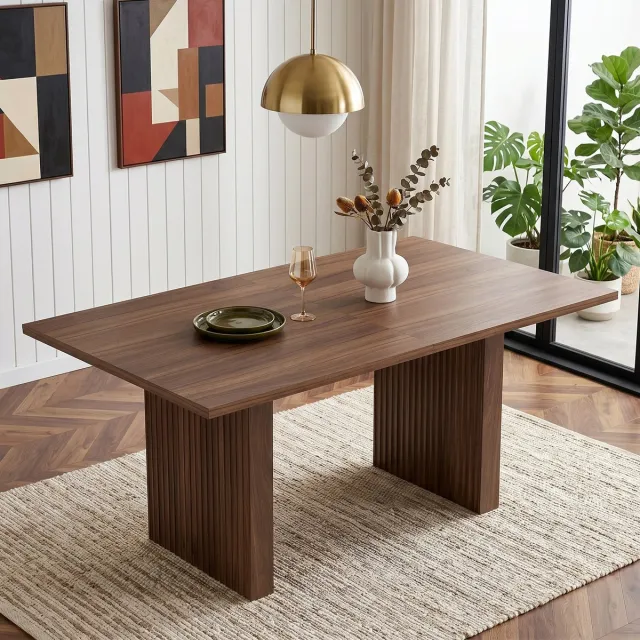 HAUSS SPOLE Eettafel - Uitschuifbaar Voor 6 Tot 8 Personen - Rechthoekig Met Lamelpoten - MDF - 140 Tot 200x90 Cm - Walnoot