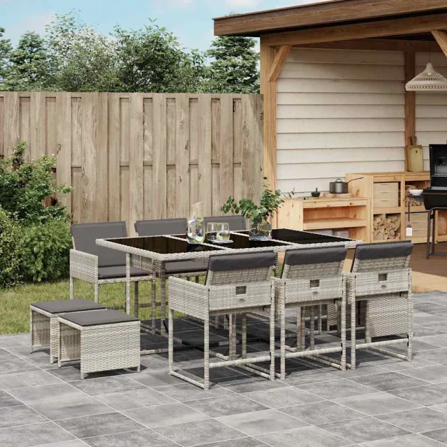 vidaXL 11-delige Tuinset met kussens poly rattan lichtgrijs grijs, foto 2