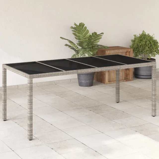 vidaXL Tuintafel met glazen blad 190x90x75 cm poly rattan lichtgrijs grijs, foto 2