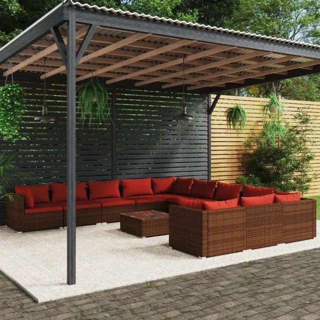 vidaXL 12-delige Loungeset met kussens poly rattan bruin, foto 2