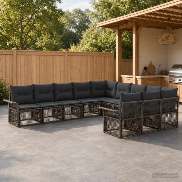 vidaXL Tuinbankenset 11 st 11-zits Grijs poly rattan, foto 2
