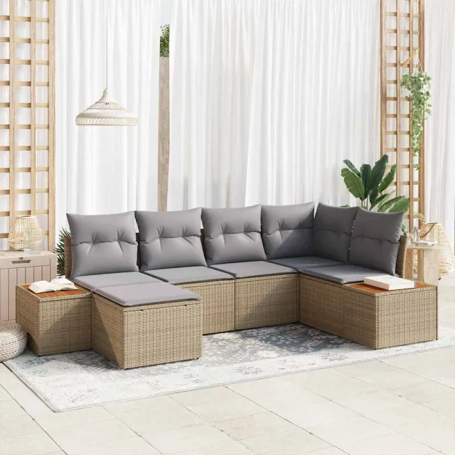 vidaXL Tuin Sofa Set 6 st Beige poly rattan, foto 2