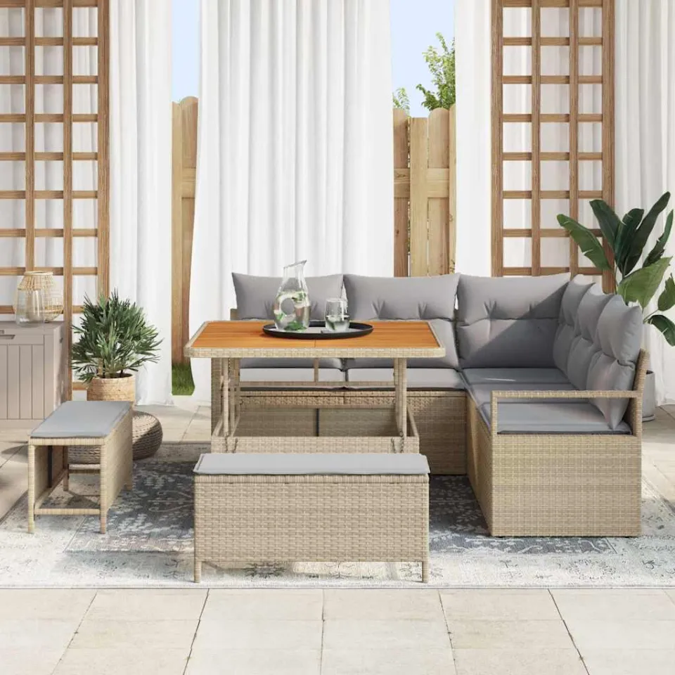 vidaXL Tuinbankenset 8 st Beige poly rattan, foto 3