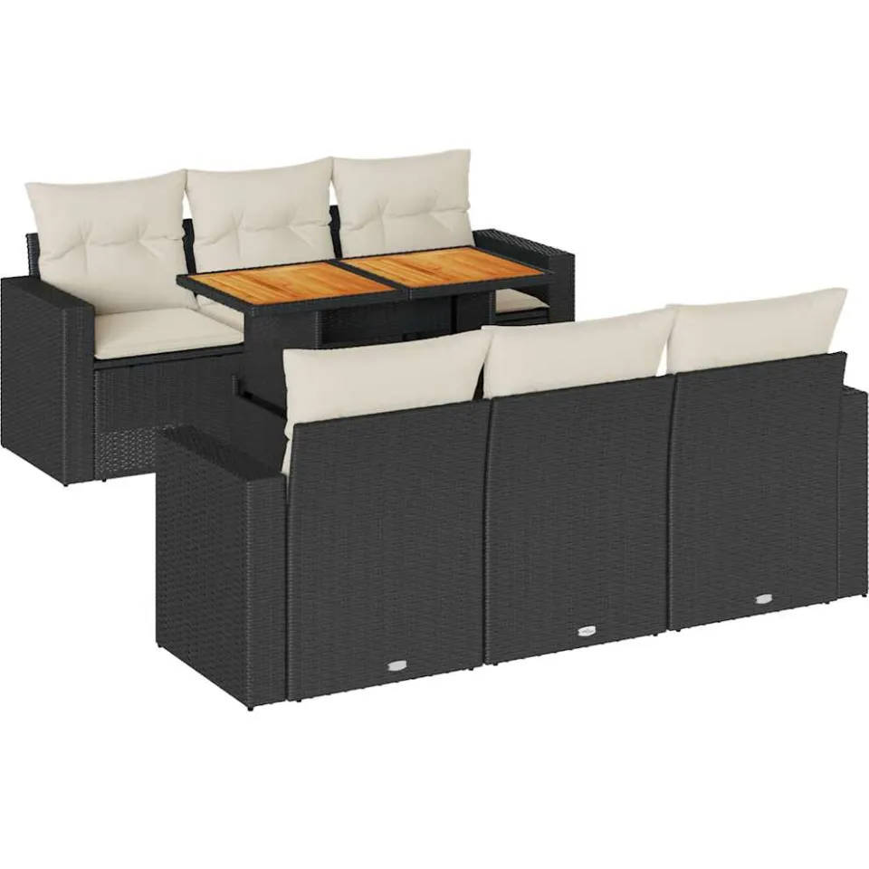 vidaXL 7-delige Loungeset met kussens poly rattan zwart, foto 3