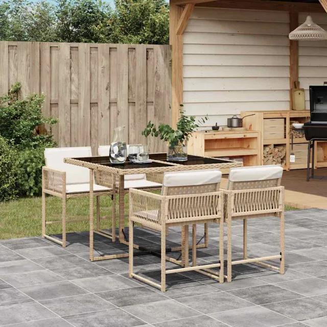 vidaXL 5-delige Tuinset met kussens poly rattan beige, foto 2
