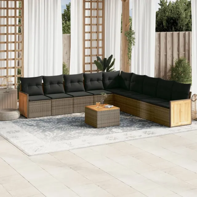 vidaXL 10-delige Loungeset met kussens poly rattan grijs, foto 2
