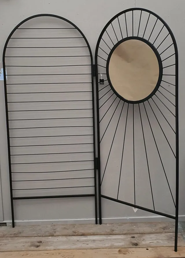 Mica Decorations Kamerscherm zwart metaal met spiegel H180 L150cm