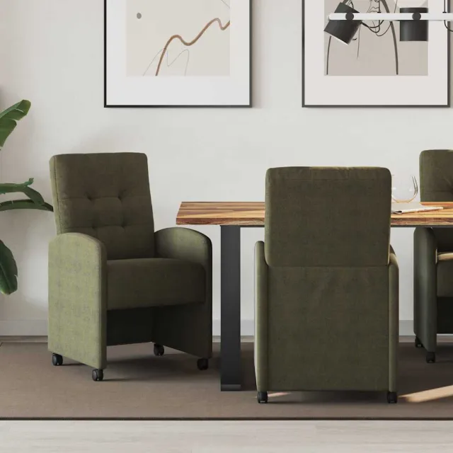 vidaXL Eetkamerstoelen met Wieltjes 2 st Faux suede leer Leger groen, foto 2