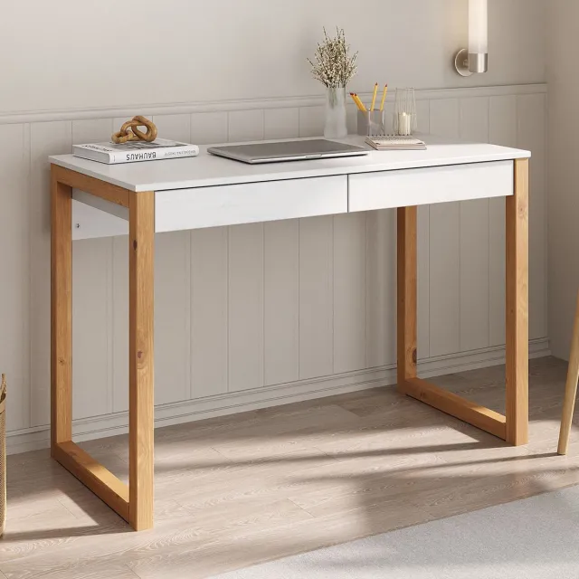 IDIMEX Bureau NOAH met 2 lades van massief hout – wit/eiken