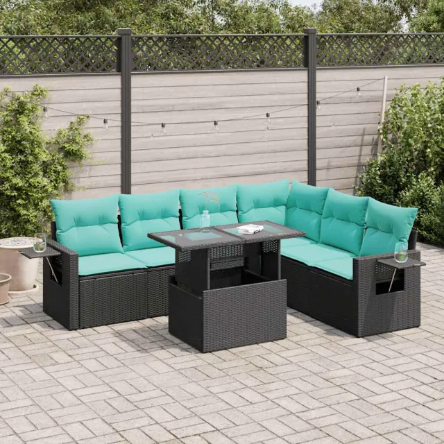 vidaXL 7-delige Loungeset met kussens poly rattan acacia zwart, foto 2