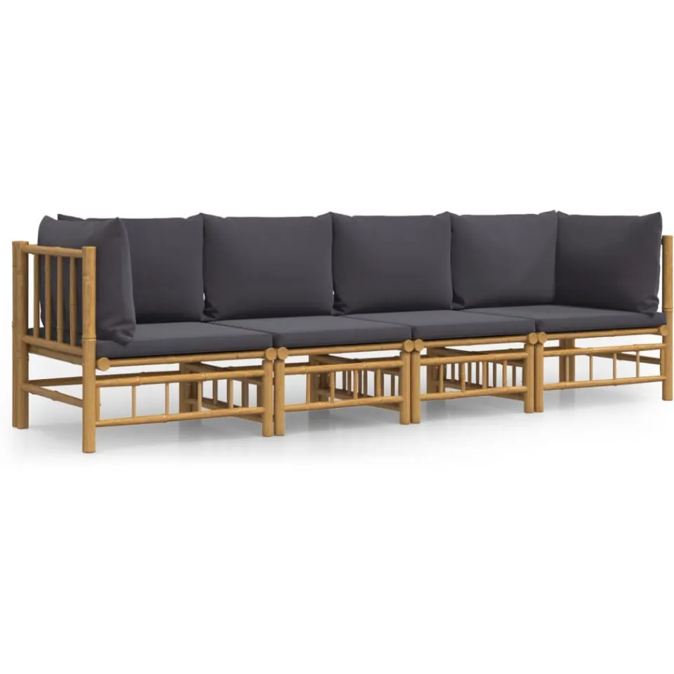 vidaXL 4-delige Loungeset met kussens bamboe donkergrijs Bruin