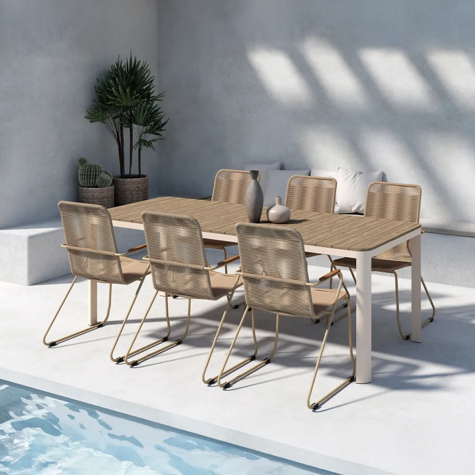 Nest outdoor Ingo polywood tuintafel beige - 210 x 90 cm, foto 3