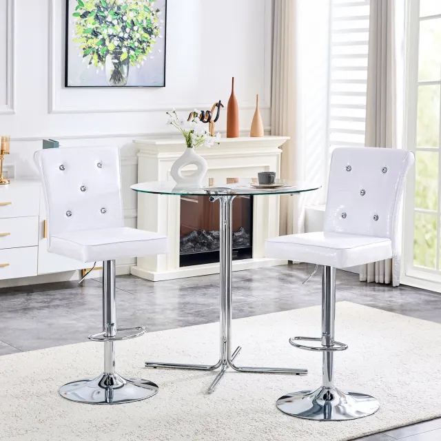 Wishdor Set Van 2 Eetkamerstoelen - Kristalknopdetails En Waterafstotende Bekleding - Vintage Uitstraling - Voor Eethoek, Keuken Of Horeca - PVC Bekleding Met Schuimvulling En Stevige Constructie - Wit