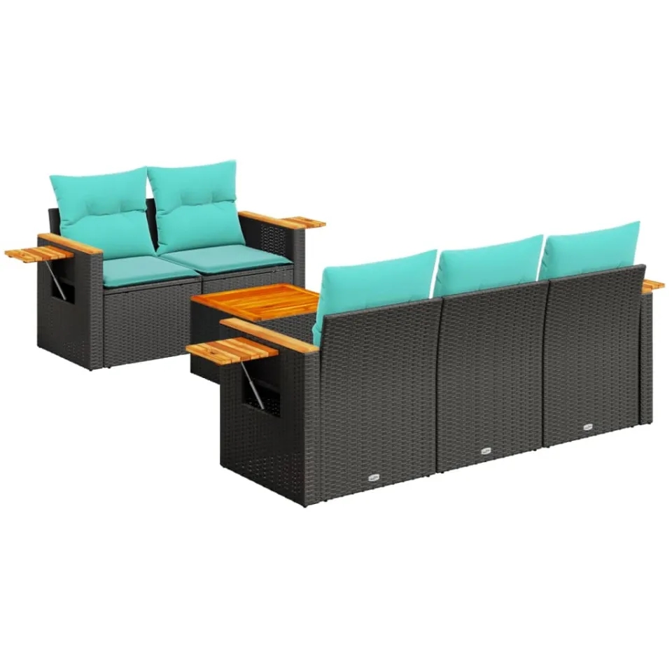 vidaXL 6-delige Loungeset met kussens poly rattan zwart, foto 3